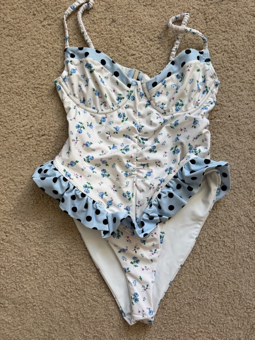 For Love & Lemons Light Blue and Black Polka Dot Top